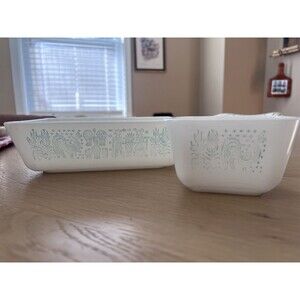 Pyrex Amish Butterprint Turquoise 0503 1.5 Qt Casserole & 0501 Refrigerator Dish